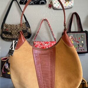 Maxx New York Tan and Brown Shoulder Bag with Leather Handles